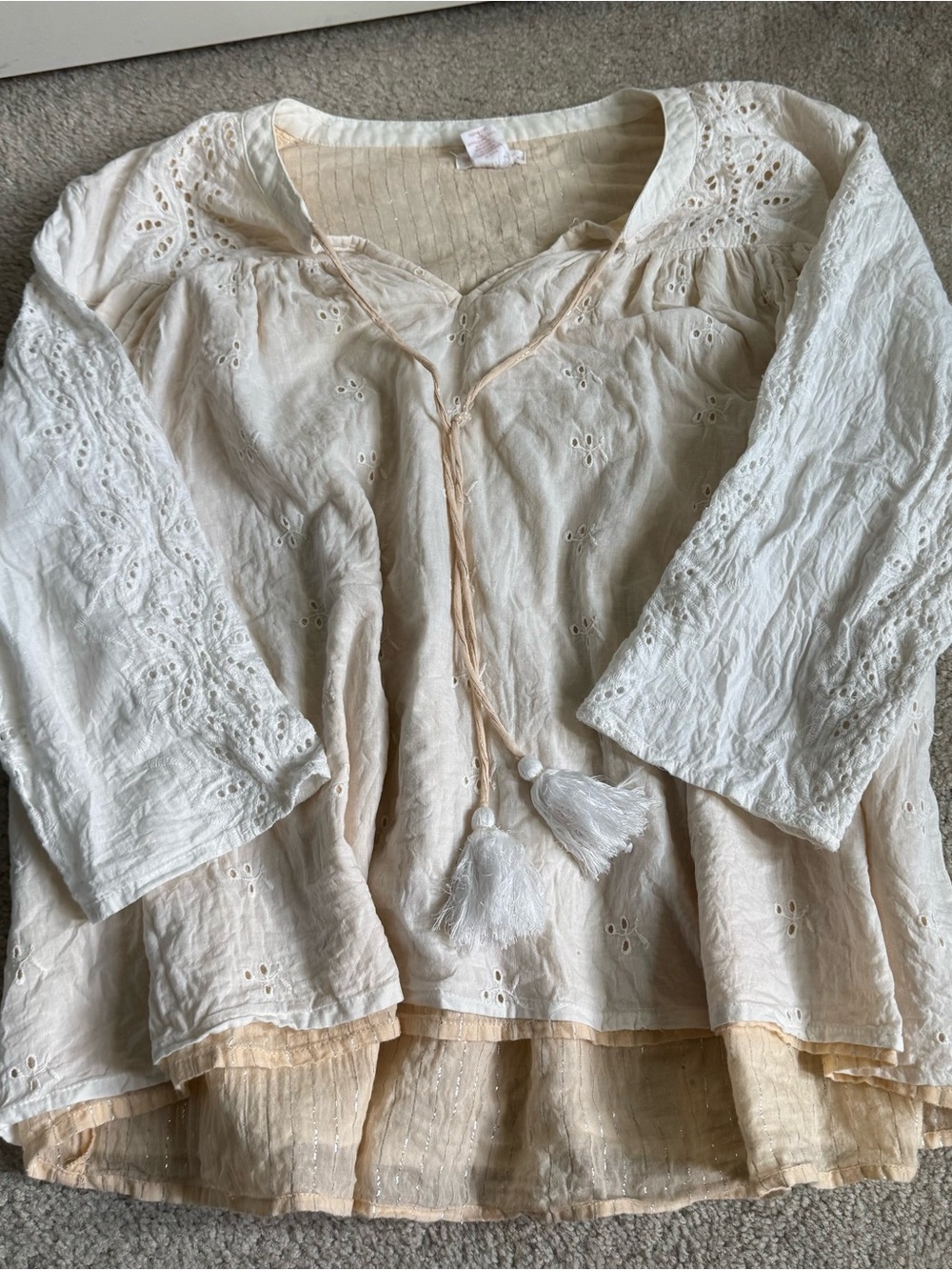 Women’s Shabby Chic Cream Eyelet Lace Blouse Top Boho Cottagecore XL